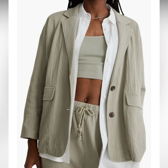 Madewell Breezeweave Larsen Linen blend sage green blazer size Large - Picture 1 of 6